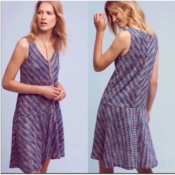Anthropologie Dresses & Skirts - Anthropologie: Maeve- Westwater Knit Chevron Blue Dress Drop Waist